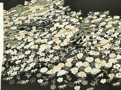 平和屋着物●豪華黒留袖　総刺繍　風景花文　金糸　正絹　逸品　DABI5188op