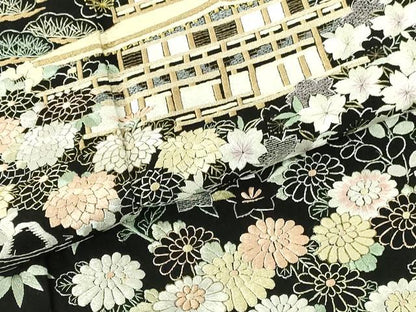平和屋着物●豪華黒留袖　総刺繍　風景花文　金糸　正絹　逸品　DABI5188op
