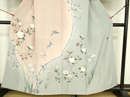 平和屋着物●京友禅工芸作家　小宮山彌一　訪問着　花鳥文　暈し染め　正絹　逸品　DABI5194op