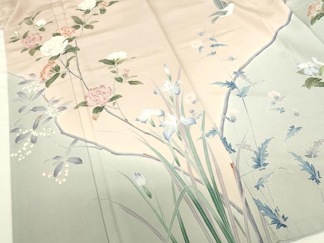 平和屋着物●京友禅工芸作家　小宮山彌一　訪問着　花鳥文　暈し染め　正絹　逸品　DABI5194op