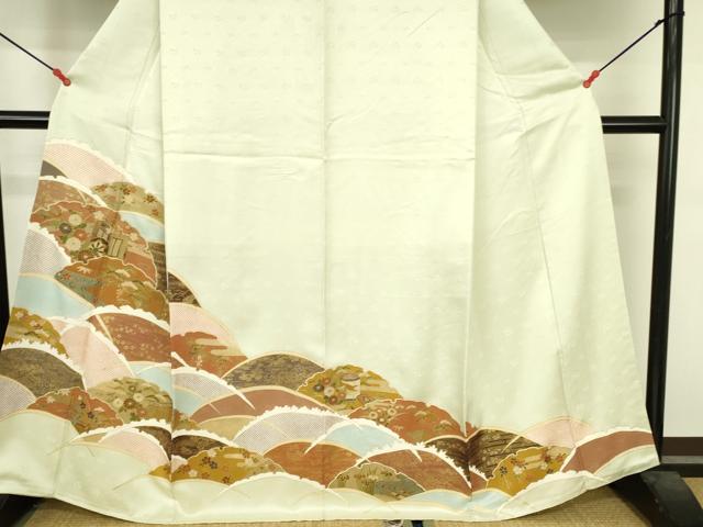 平和屋着物●訪問着　駒刺繍　御所車雪輪花松文　金彩　正絹　逸品　DABI5195op
