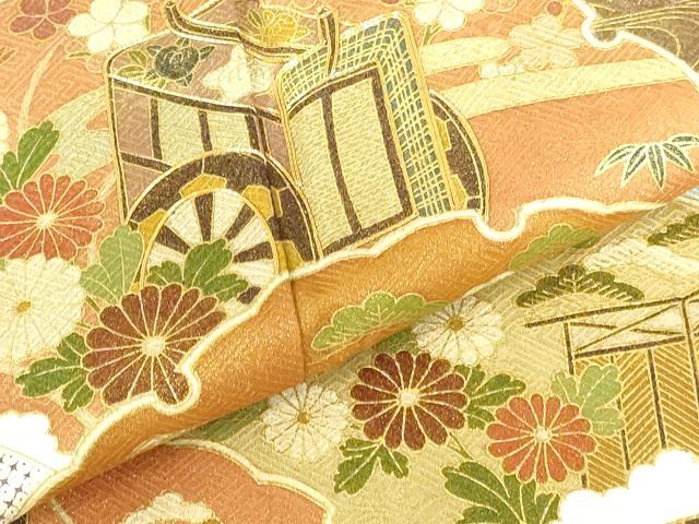 平和屋着物●訪問着　駒刺繍　御所車雪輪花松文　金彩　正絹　逸品　DABI5195op