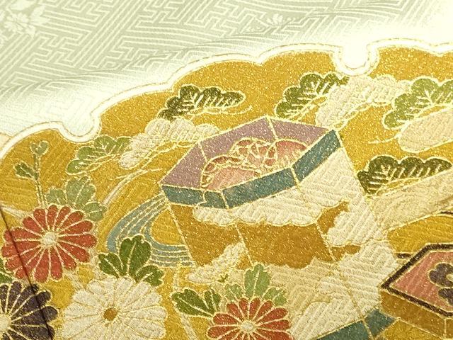 平和屋着物●訪問着　駒刺繍　御所車雪輪花松文　金彩　正絹　逸品　DABI5195op