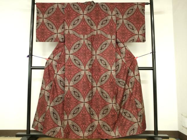 平和屋着物●本場大島紬　龍郷絣　アンティーク大島　七宝花文　正絹　逸品　DABI5200op