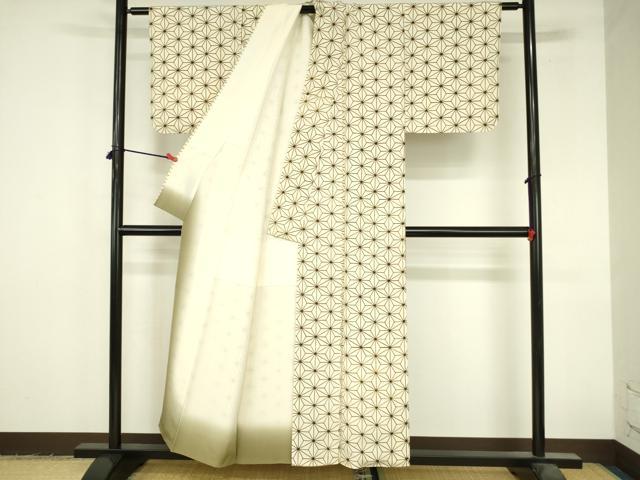 平和屋着物●上質な小紋　紬地　麻の葉文様　正絹　逸品　DABI5202op