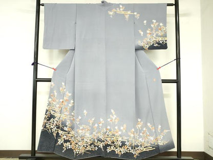 平和屋着物●訪問着　作家物　駒刺繍　霞草花文　暈し染め　金彩　正絹　逸品　DABI5204op
