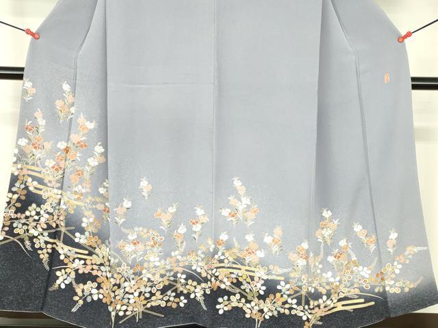 平和屋着物●訪問着　作家物　駒刺繍　霞草花文　暈し染め　金彩　正絹　逸品　DABI5204op