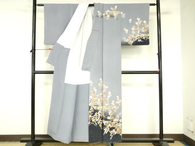 平和屋着物●訪問着　作家物　駒刺繍　霞草花文　暈し染め　金彩　正絹　逸品　DABI5204op