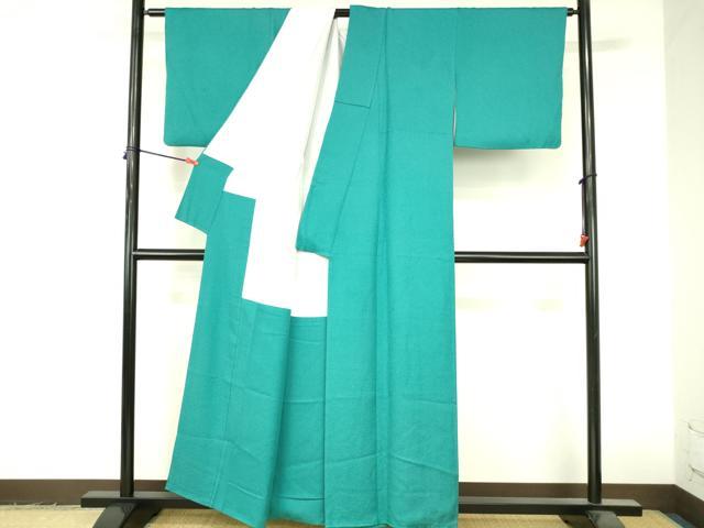 平和屋着物●上質な色無地　花緑青色　正絹　逸品　DABI5213op