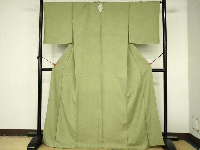 平和屋着物●上質な色無地　舞花地紋　苗色　ロング丈　正絹　逸品　DABI5214op