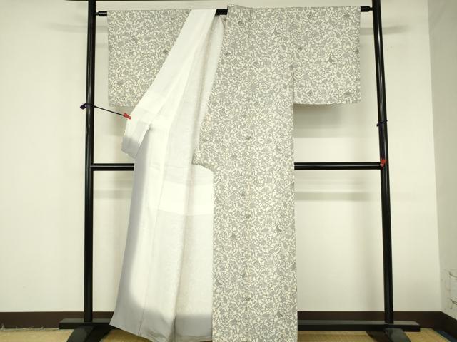 平和屋着物●上質な小紋　ぜんまい紬　型染　花蝶文　正絹　逸品　DABI5218op