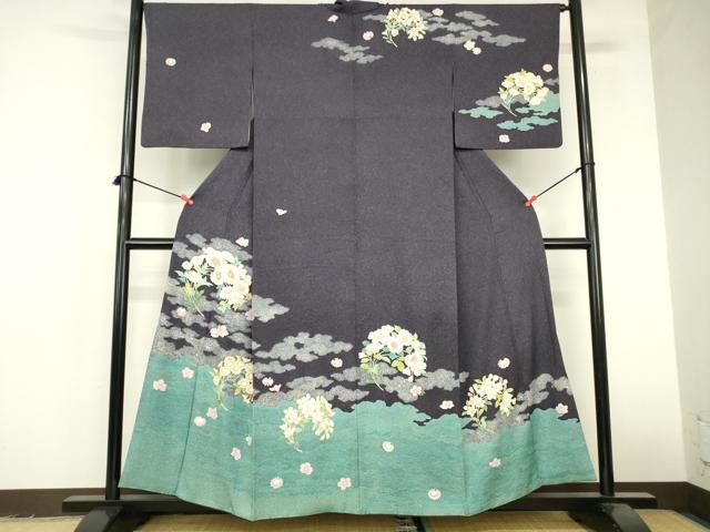 平和屋着物●中国三大刺繍　相良刺繍　訪問着　霞花文　金彩　正絹　逸品　DABI5219op