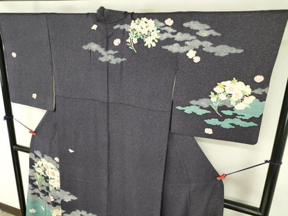 平和屋着物●中国三大刺繍　相良刺繍　訪問着　霞花文　金彩　正絹　逸品　DABI5219op
