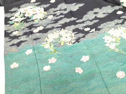 平和屋着物●中国三大刺繍　相良刺繍　訪問着　霞花文　金彩　正絹　逸品　DABI5219op
