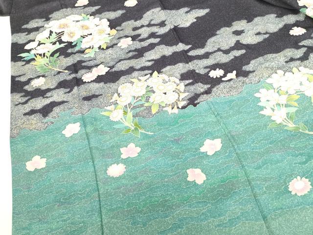 平和屋着物●中国三大刺繍　相良刺繍　訪問着　霞花文　金彩　正絹　逸品　DABI5219op