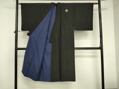 平和屋着物●男性 黒紋付・羽織セット 正絹 逸品 DABI5221op