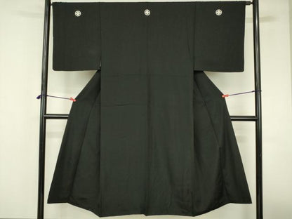 平和屋着物●男性 黒紋付・羽織セット 正絹 逸品 DABI5222op