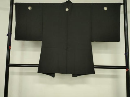 平和屋着物●男性 黒紋付・羽織セット 正絹 逸品 DABI5222op