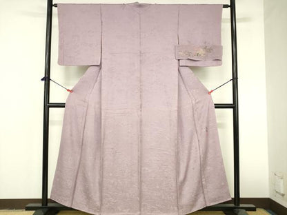 平和屋着物●上質な色無地　作家物　風景人物花地紋　紅藤色　いちひめ　さが美扱い　反端付き　正絹　逸品　DABI5223op