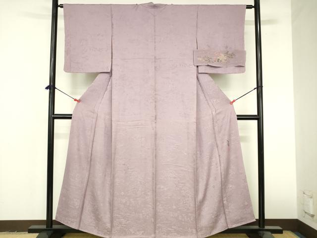 平和屋着物●上質な色無地　作家物　風景人物花地紋　紅藤色　いちひめ　さが美扱い　反端付き　正絹　逸品　DABI5223op