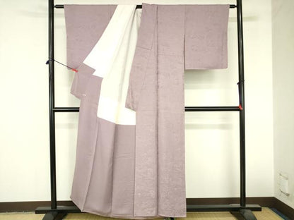 平和屋着物●上質な色無地　作家物　風景人物花地紋　紅藤色　いちひめ　さが美扱い　反端付き　正絹　逸品　DABI5223op