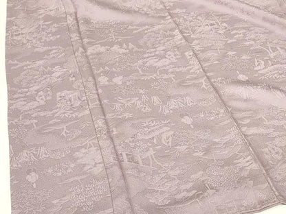 平和屋着物●上質な色無地　作家物　風景人物花地紋　紅藤色　いちひめ　さが美扱い　反端付き　正絹　逸品　DABI5223op