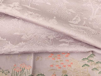 平和屋着物●上質な色無地　作家物　風景人物花地紋　紅藤色　いちひめ　さが美扱い　反端付き　正絹　逸品　DABI5223op