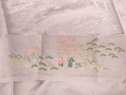 平和屋着物●上質な色無地　作家物　風景人物花地紋　紅藤色　いちひめ　さが美扱い　反端付き　正絹　逸品　DABI5223op