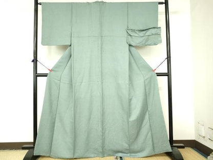 平和屋着物●上質な色無地　草花地紋　薄青色　反端付き　正絹　逸品　DABI5224op