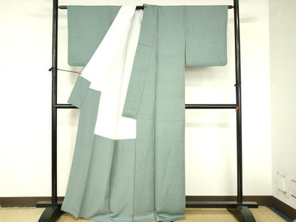 平和屋着物●上質な色無地　草花地紋　薄青色　反端付き　正絹　逸品　DABI5224op