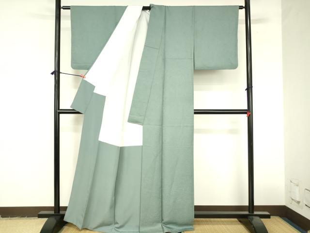 平和屋着物●上質な色無地　草花地紋　薄青色　反端付き　正絹　逸品　DABI5224op