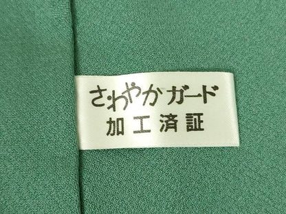 平和屋着物●池坊保子監修　色無地　舞花地紋　夢ごころ　木賊色　反端付き　正絹　逸品　未使用　DABI5225op