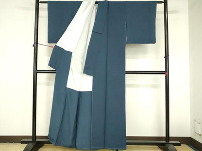 平和屋着物●上質な色無地　草木染　寿光織　青藍色　反端付き　正絹　逸品　未使用　DABI5228op
