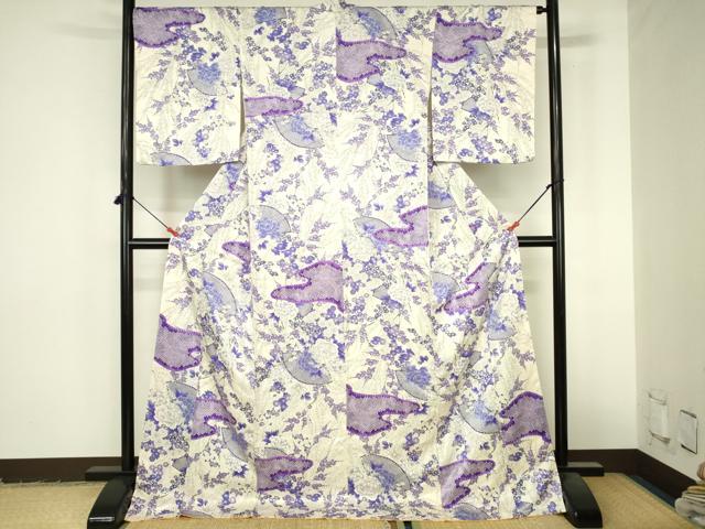 平和屋着物●上質な小紋　草花　ロング丈　正絹　逸品　DABI5236op