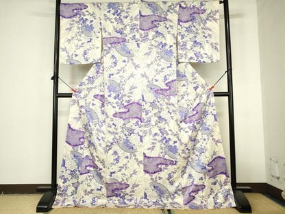 平和屋着物●上質な小紋　草花　ロング丈　正絹　逸品　DABI5236op