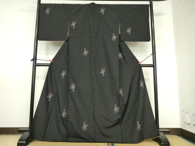 平和屋着物●上質な紬　サーカス　ピエロ　黒地　正絹　逸品　DABI5238op