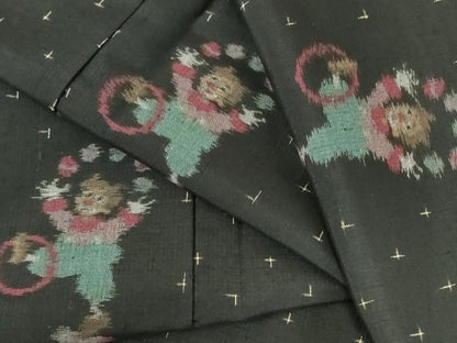 平和屋着物●上質な紬　サーカス　ピエロ　黒地　正絹　逸品　DABI5238op