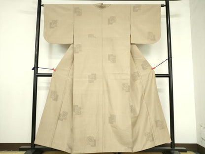 平和屋着物●結城紬　100亀甲　飛び亀甲柄　色紙抽象文　正絹　逸品　DABI5239op
