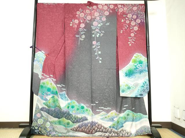 平和屋着物●豪華振袖　辻が花　暈し染め　金通し地　正絹　逸品　DABI5246op