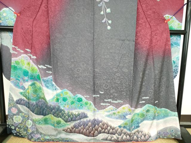 平和屋着物●豪華振袖　辻が花　暈し染め　金通し地　正絹　逸品　DABI5246op