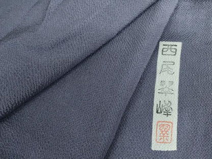 平和屋着物●本加賀友禅作家　西尾翠峰監修　色無地　濃鼠色　鬼しぼ縮緬　正絹　逸品　DABI5248op