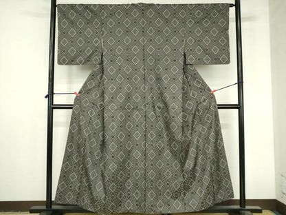 平和屋着物●本場大島紬　龍郷絣　花菱文　正絹　逸品　DABI5249op