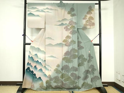 平和屋着物●訪問着　作家物　樹林文　シルエット　暈し染め　正絹　逸品　DABI5251op