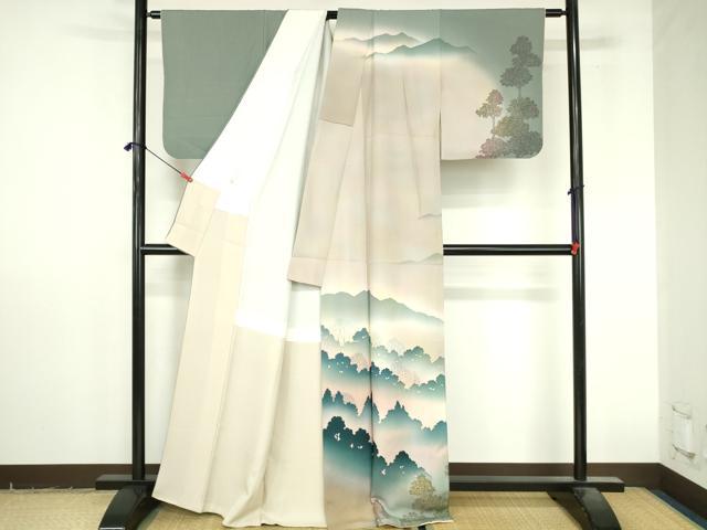 平和屋着物●訪問着　作家物　樹林文　シルエット　暈し染め　正絹　逸品　DABI5251op
