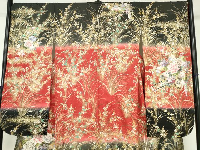 平和屋着物●豪華振袖　花車文　暈し染め　金銀彩　正絹　逸品　DABI5257op