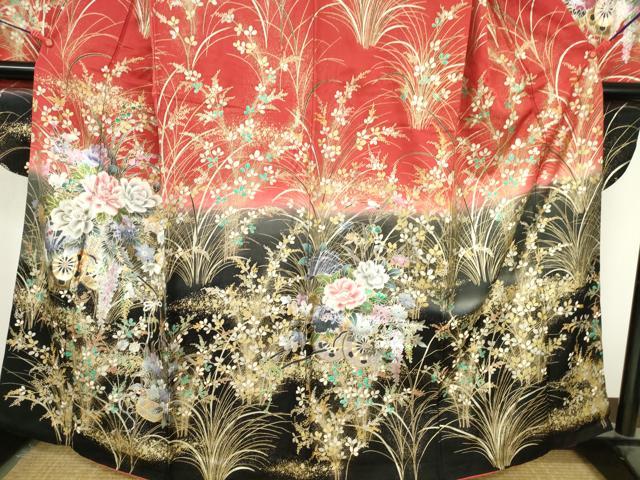 平和屋着物●豪華振袖　花車文　暈し染め　金銀彩　正絹　逸品　DABI5257op