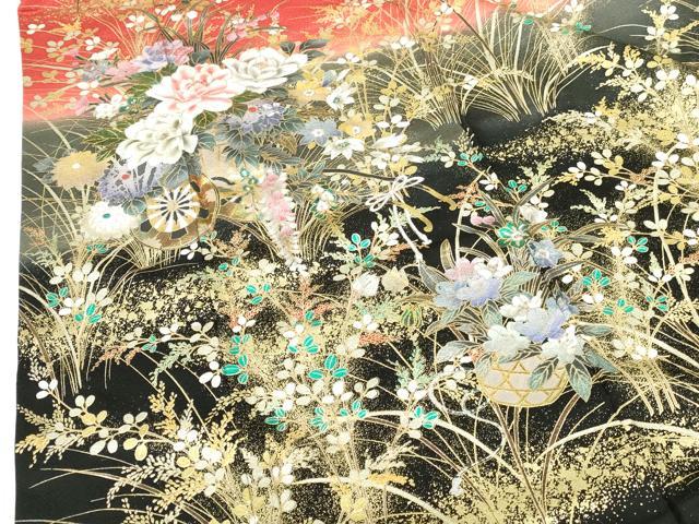 平和屋着物●豪華振袖　花車文　暈し染め　金銀彩　正絹　逸品　DABI5257op