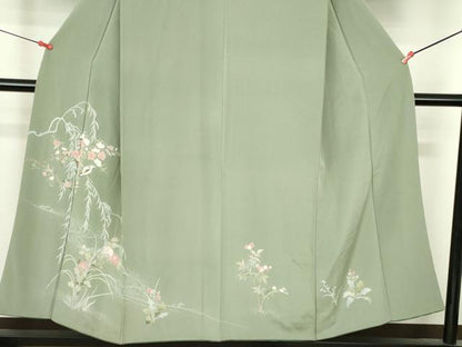 平和屋着物●訪問着　友禅　枝花に鳥　正絹　逸品　DABI5264op