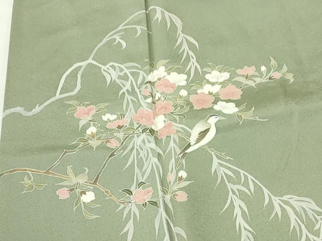 平和屋着物●訪問着　友禅　枝花に鳥　正絹　逸品　DABI5264op