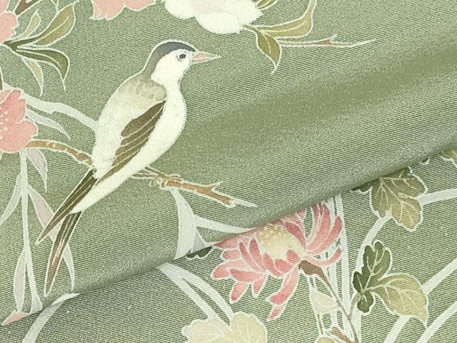 平和屋着物●訪問着　友禅　枝花に鳥　正絹　逸品　DABI5264op